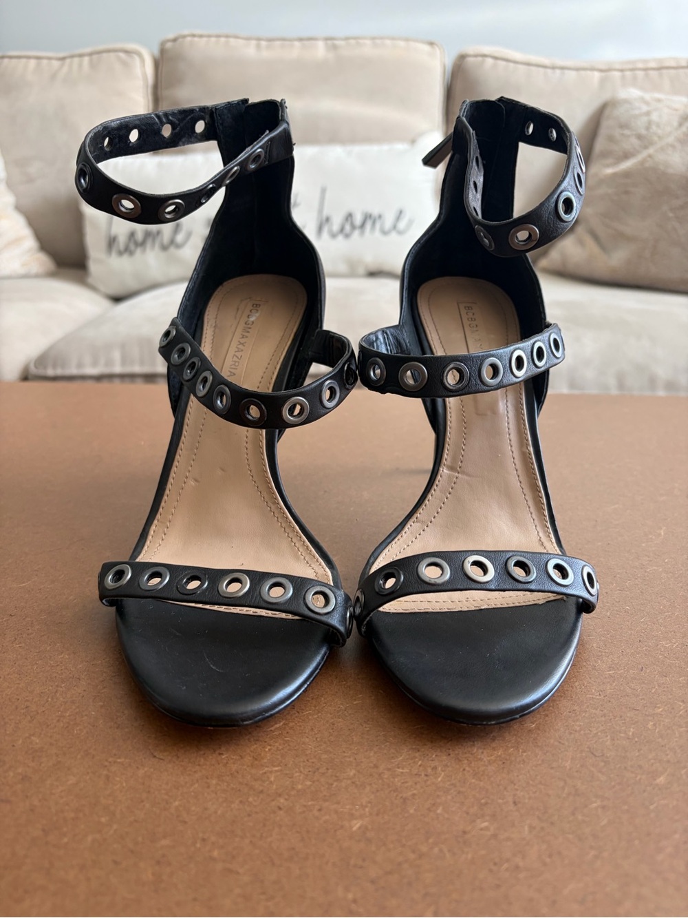 BCBGMaxAzria Black Grommet Ankle-Strap Sandals